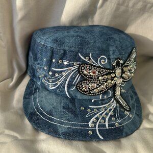 Hat~Rhinestone~Dragonfly~Cadet style~adjustable velcro back